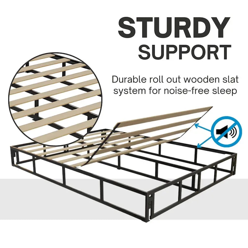 2-in-1 Metal Box Spring Foundation & Bed Frame, Headboard Brackets & Legs Included